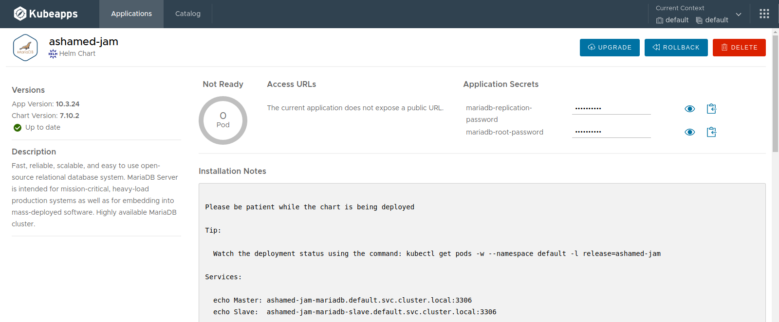 MariaDB deployment